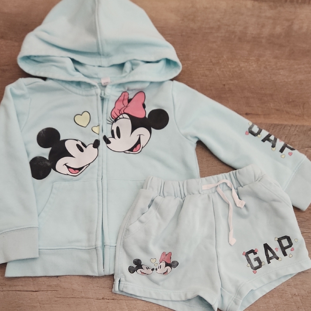 GAP Light Blue Mickey & Minnie Hoodie and Shorts Set